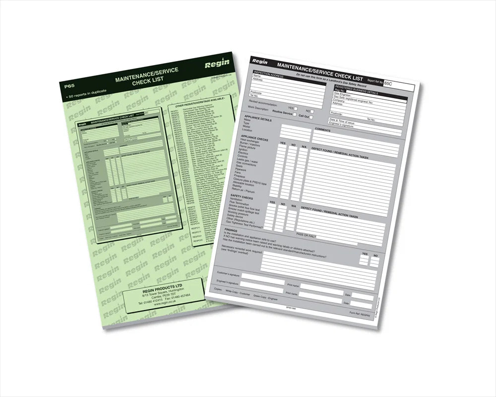 Maintenance Check List Pad (P65)