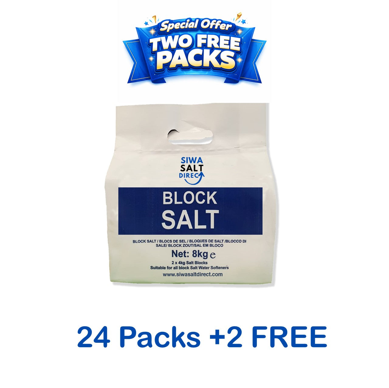 24 Packs of Block Salt (2 x 4kg blocks per pack) + 2 FREE