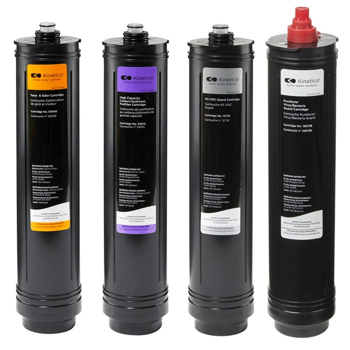 Set of 4 Kinetico filters. (Part No. 9461A Purple, 9306B Orange, 12778 Silver & 12873B White)