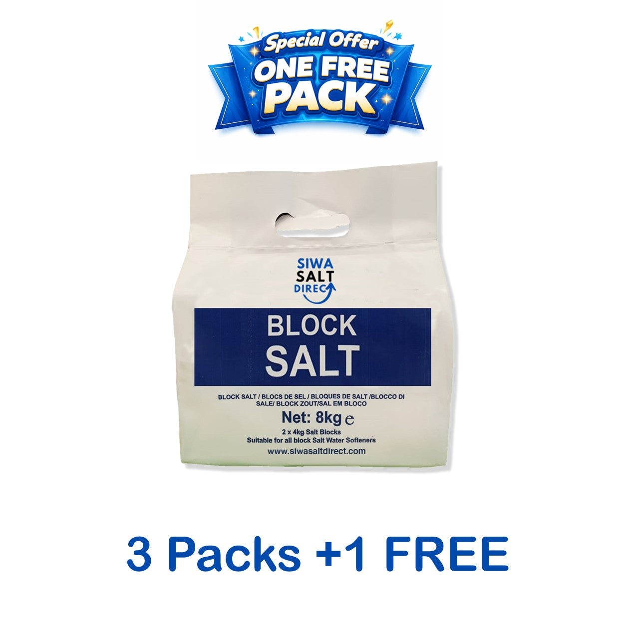 3 Packs of Block Salt (2 x 4kg blocks per pack) Plus 1 FREE