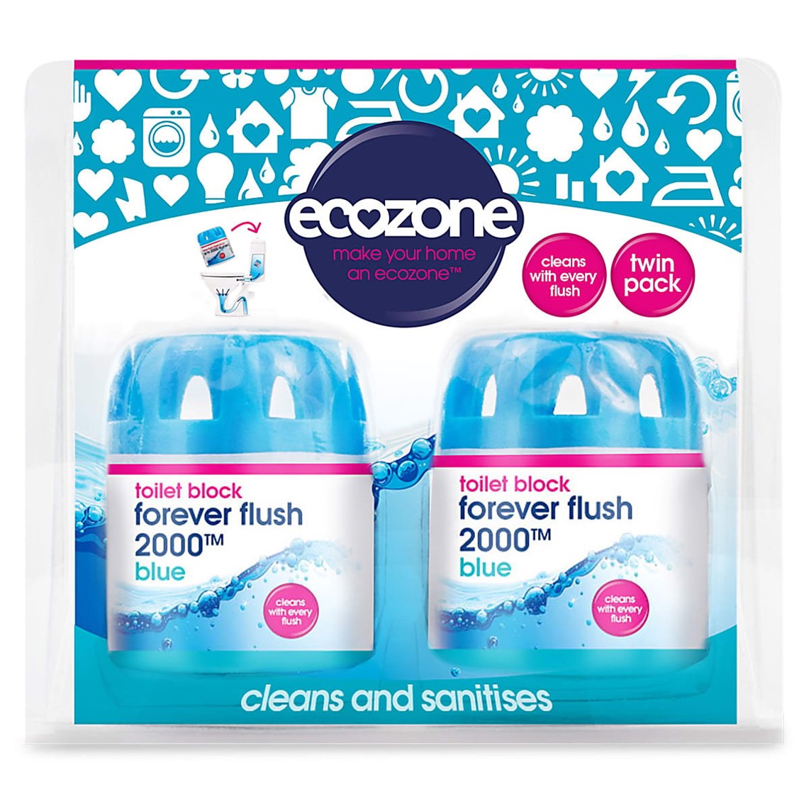 Ecozone Forever Flush Toilet Block 2000 - Blue Twin Pack